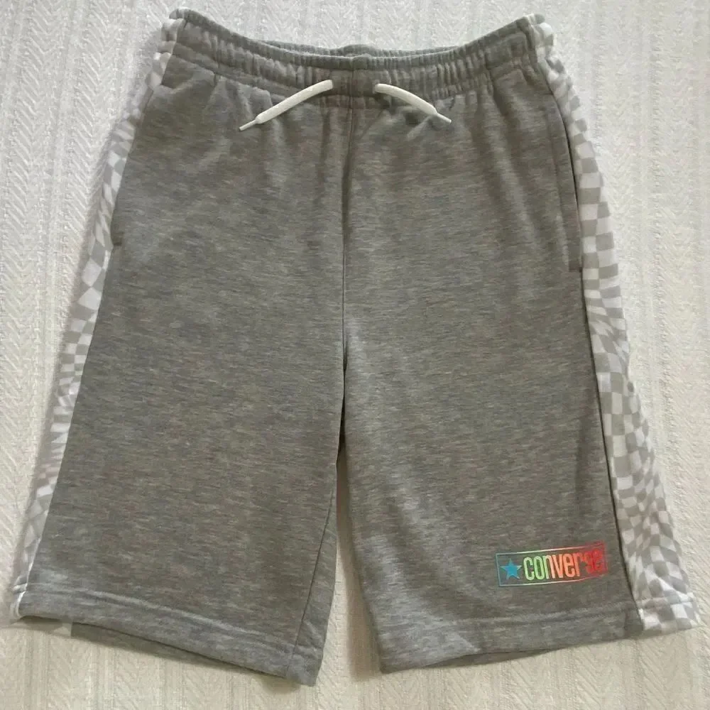 Converse Boys Gray Checker Print French Terry Shorts NWT